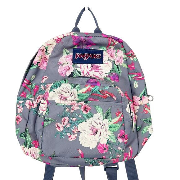 Jansport Gray Pink Floral Mini Backpack - Picture 2 of 8